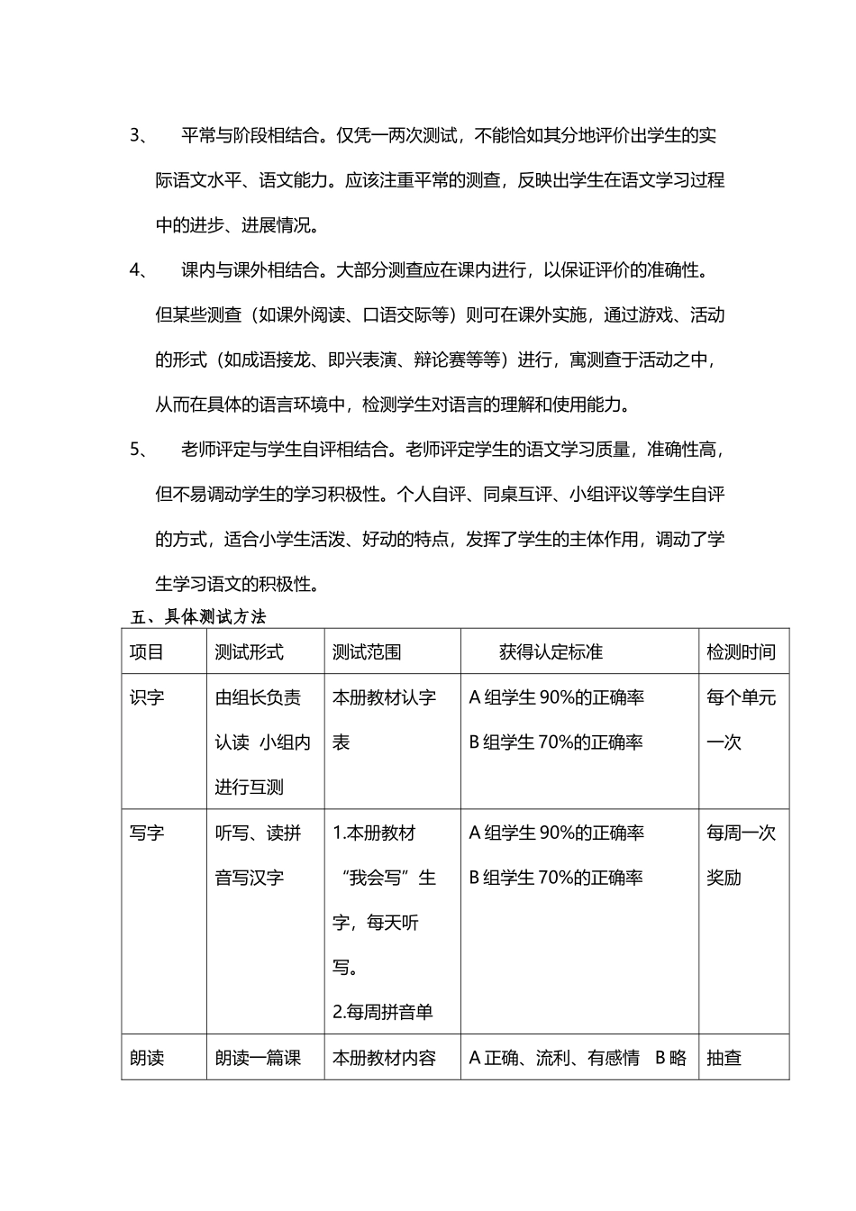 小学五年级语文过程性评价方案_第3页