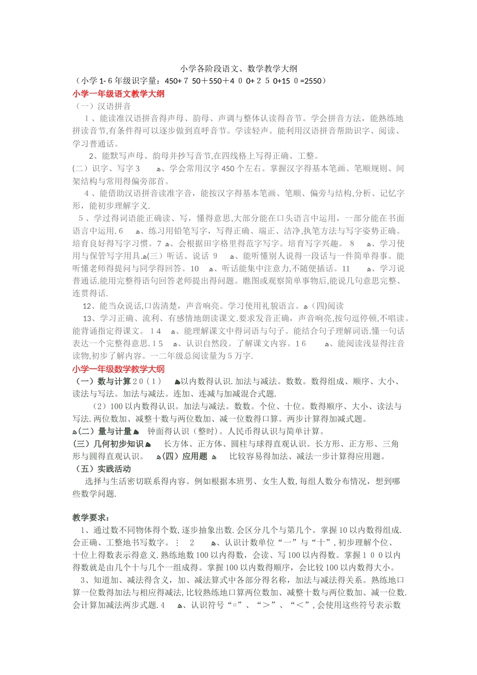 小学各阶段教学大纲_第1页