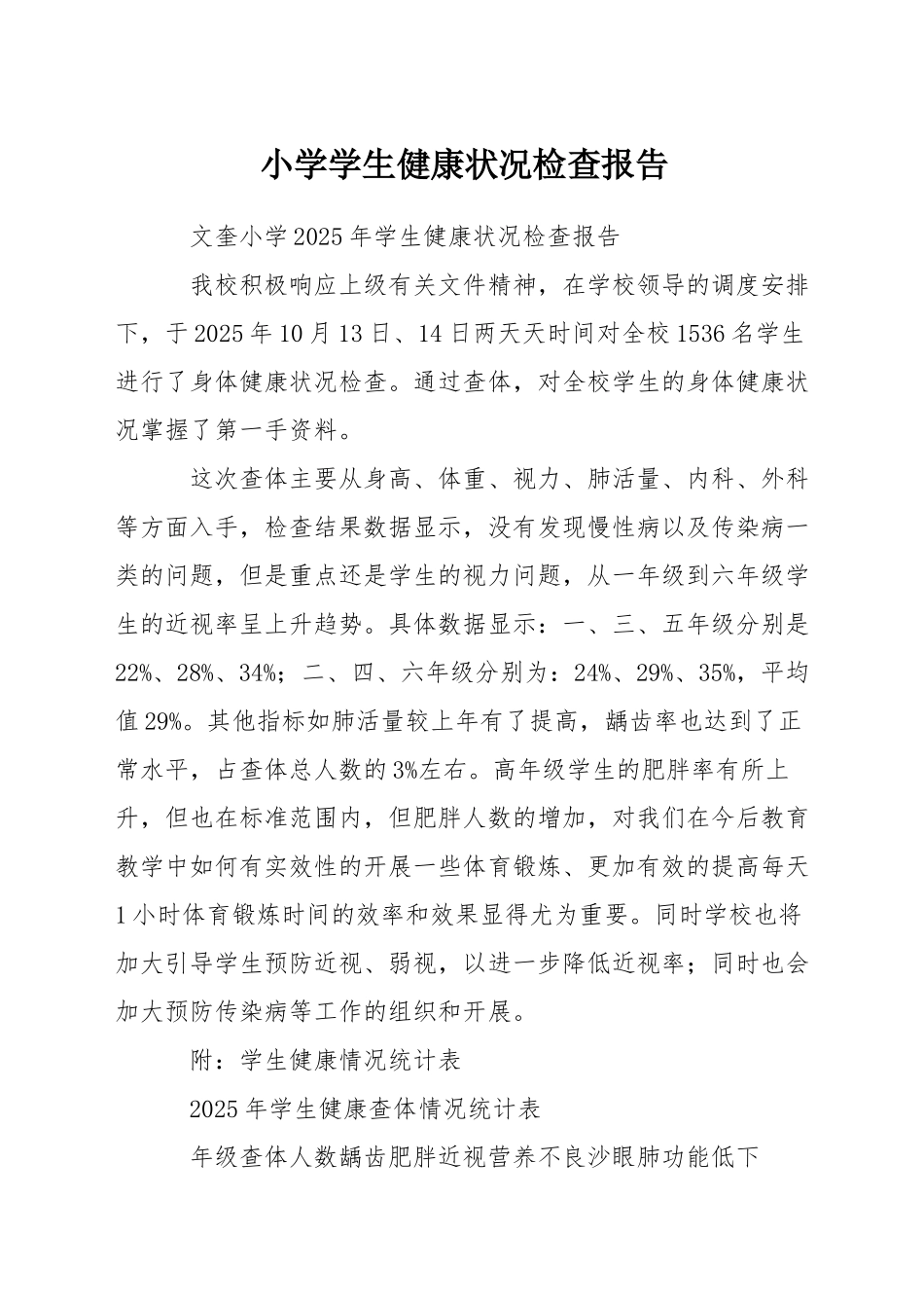 小学学生健康状况检查报告_第1页