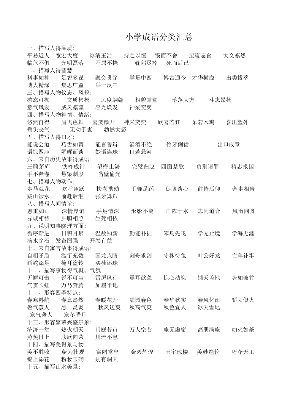 小学成语分类汇总_第1页