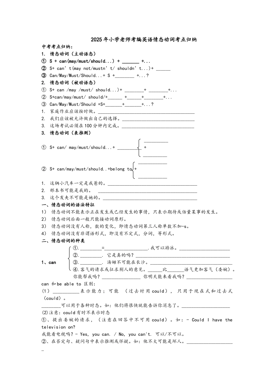 小学教师培训情态动词考点归纳_第1页