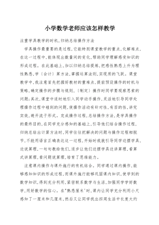 小学数学老师应该怎样教学