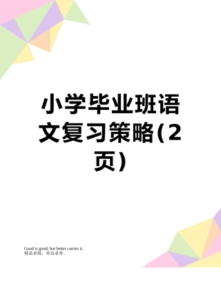 小学毕业班语文复习策略