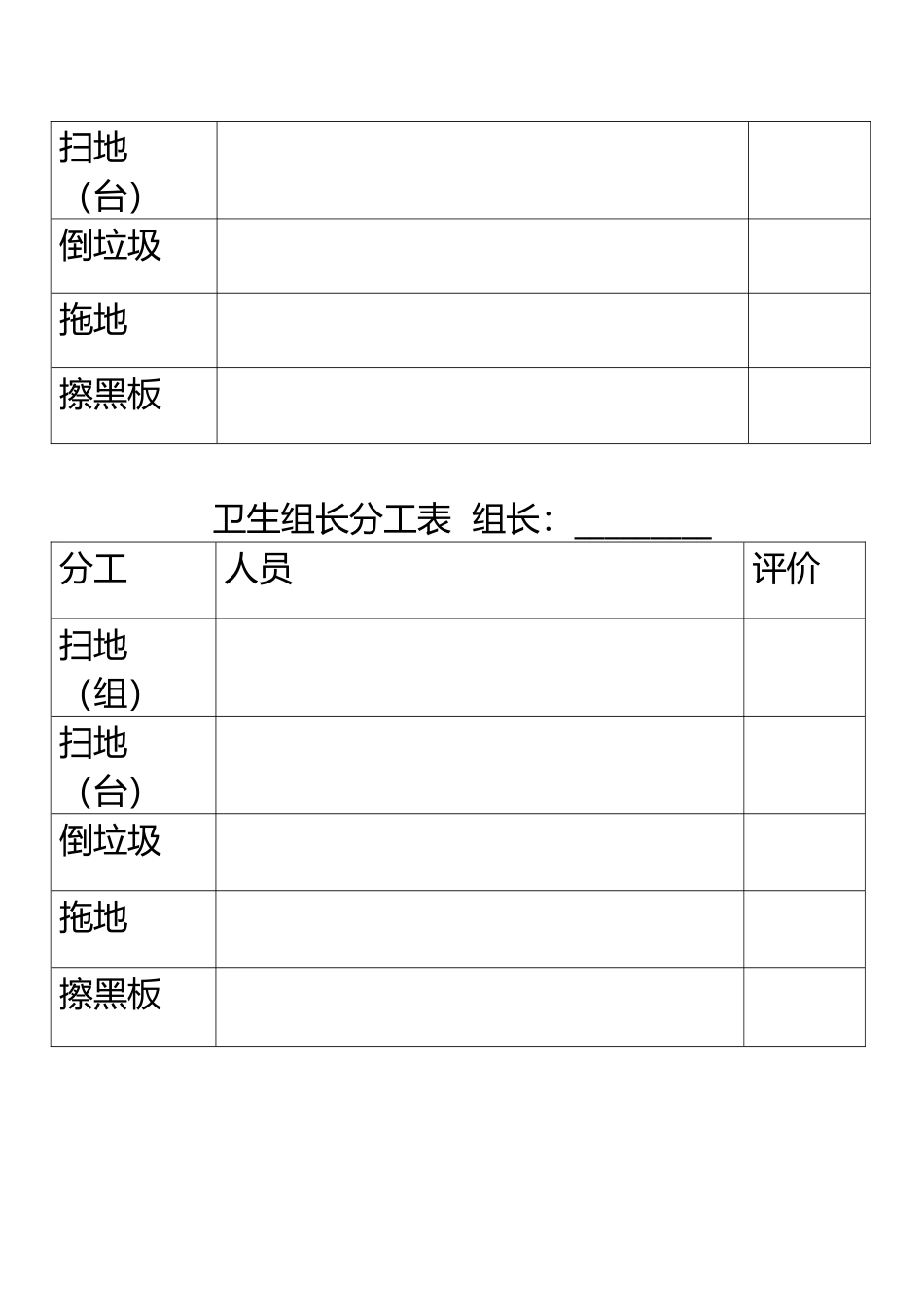 小学班级卫生值日小组分工表_第3页