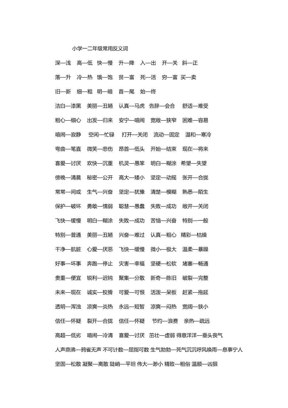 小学生一二年级常用反义词_第2页