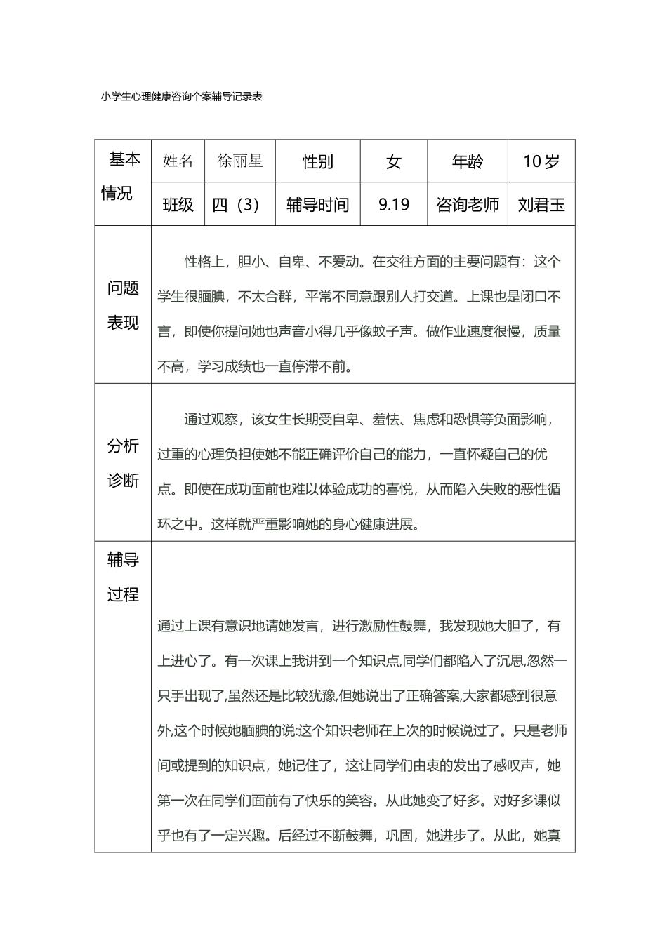 小学生心理健康咨询个案辅导记录表_第2页