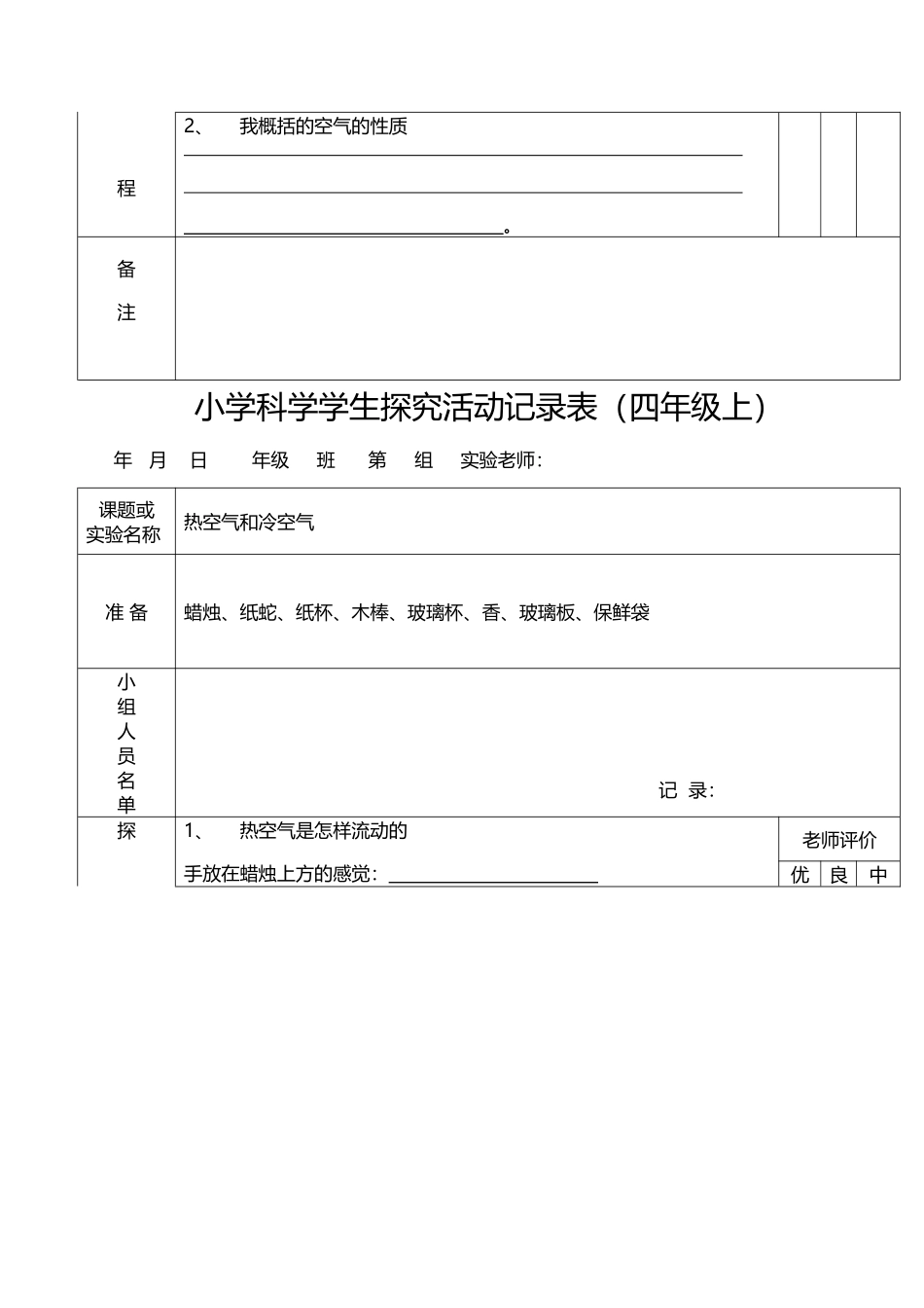 小学科学学生探究活动记录表_第3页