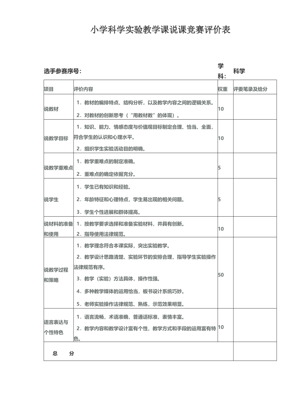 小学科学实验教学课说课比赛评价表_第2页