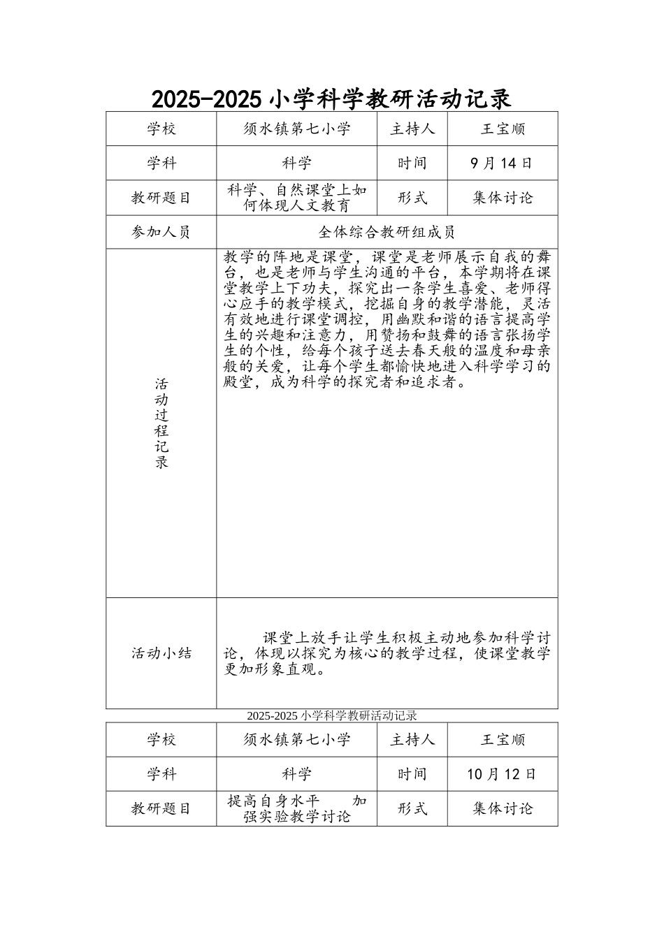 小学科学教研活动记录表_第1页