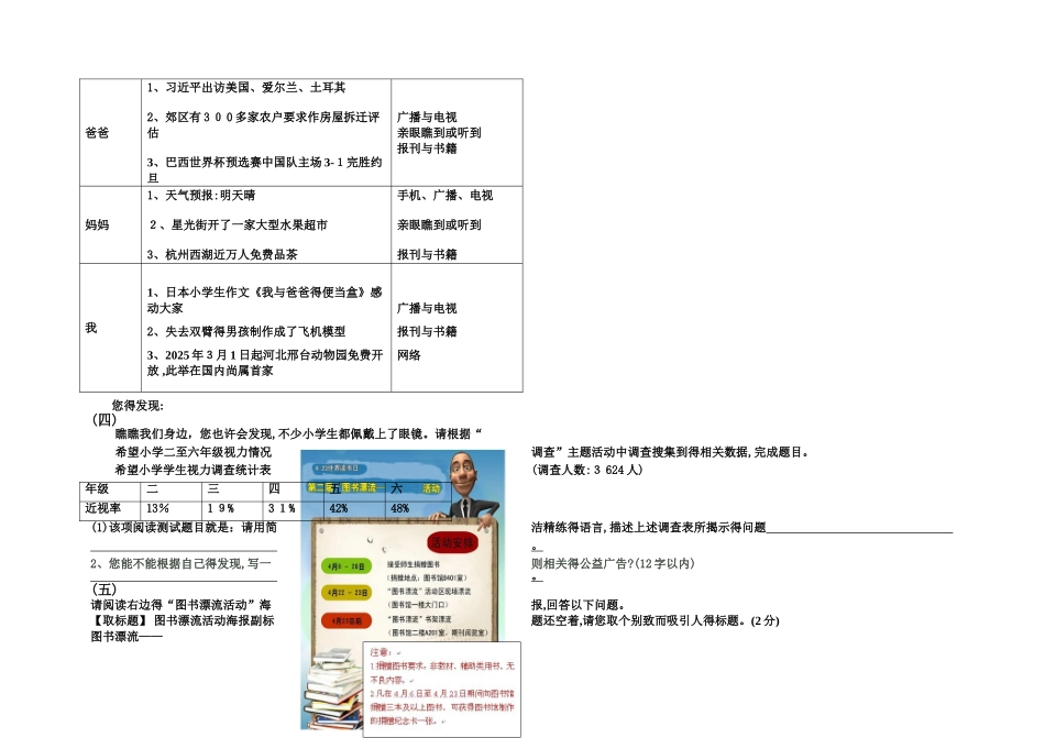 小学非连续性文本阅读专项训练_第2页
