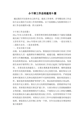 小干部工作总结通用6篇