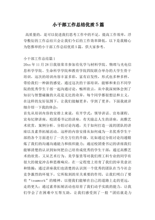 小干部工作总结优质5篇
