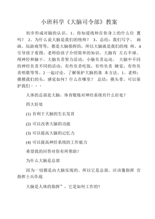 小班科学《大脑司令部》教案