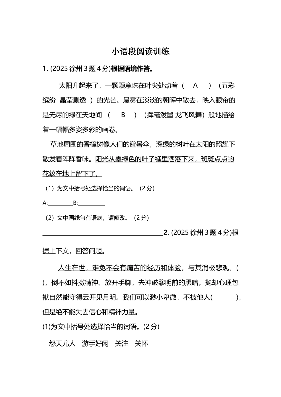 小语段阅读训练_第2页
