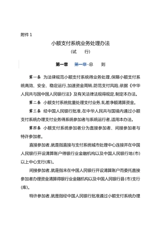 小额支付系统业务处理办法