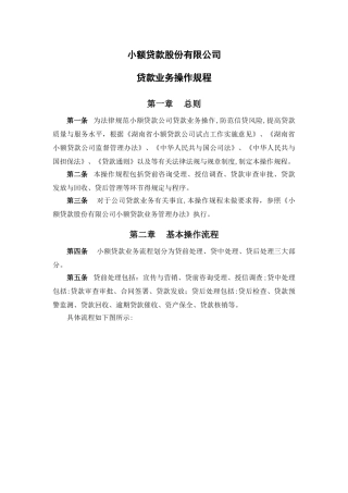 小额贷款公司贷款业务操作规程