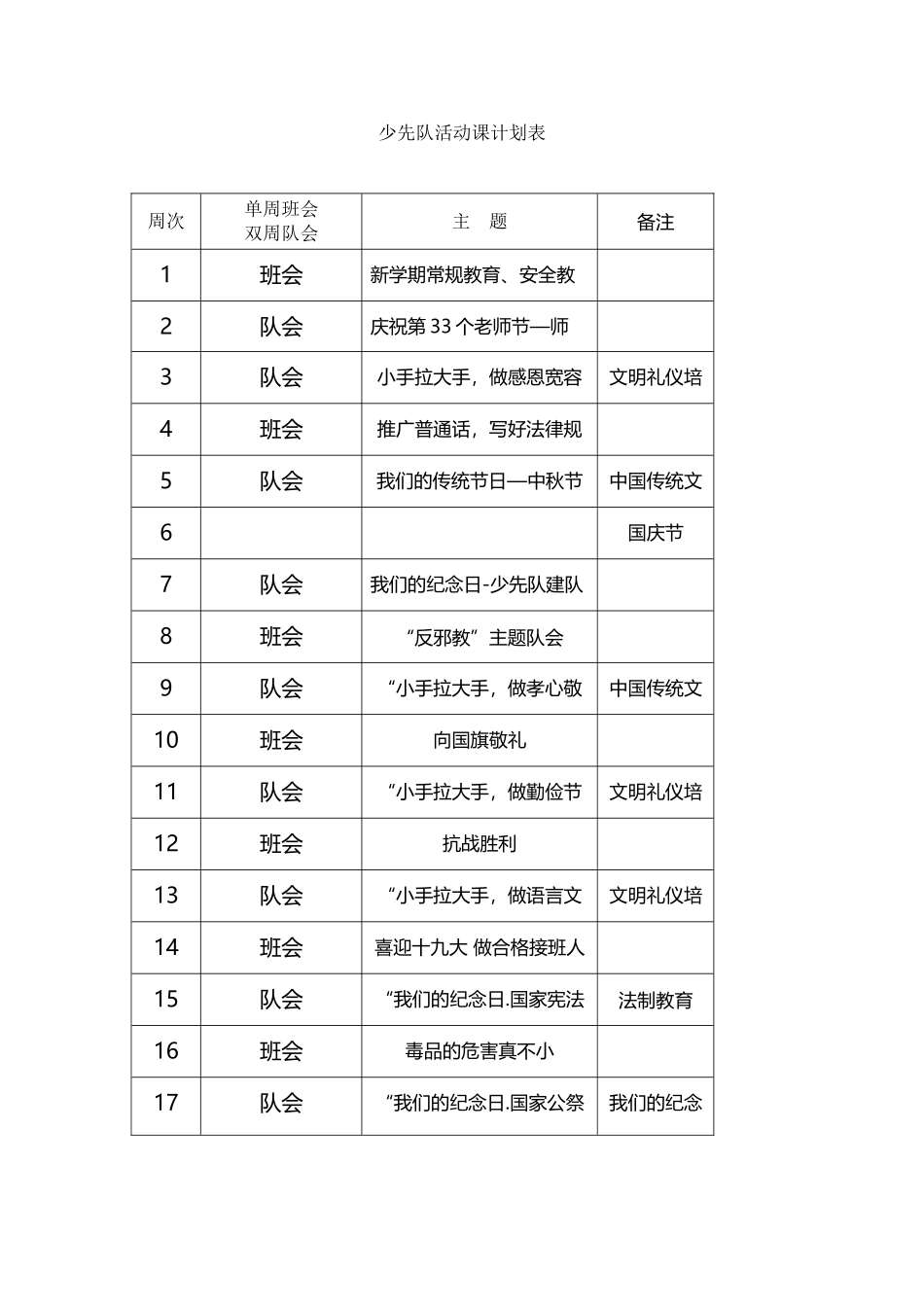 少先队活动课计划表_第2页