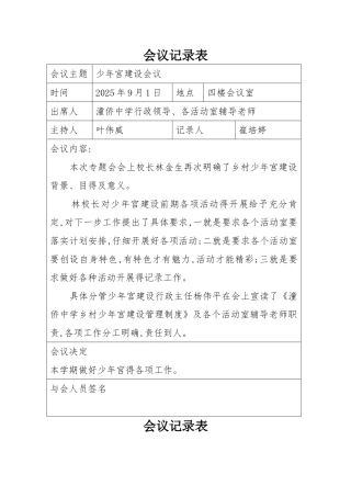 少年宫会议记录表