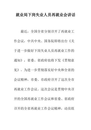 就业局下岗失业人员再就业会讲话