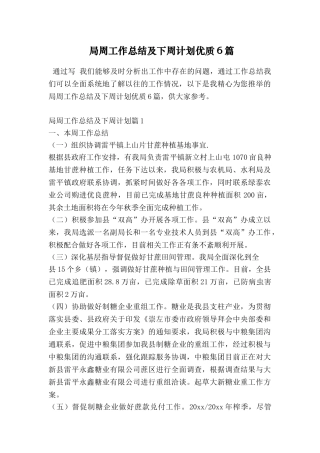 局周工作总结及下周计划优质6篇