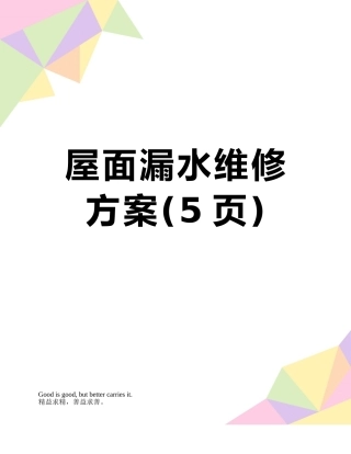 屋面漏水维修方案