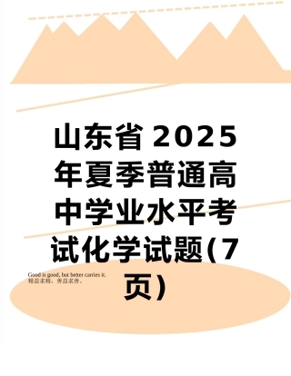 山东省2025年夏季普通高中学业水平考试化学试题