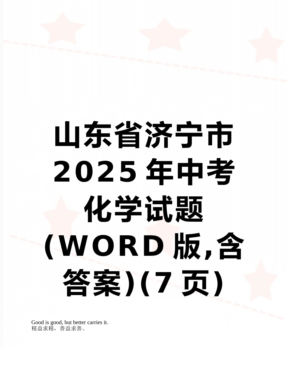 山东省济宁市2025年中考化学试题_第1页