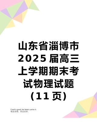 山东省淄博市2025届高三上学期期末考试物理试题
