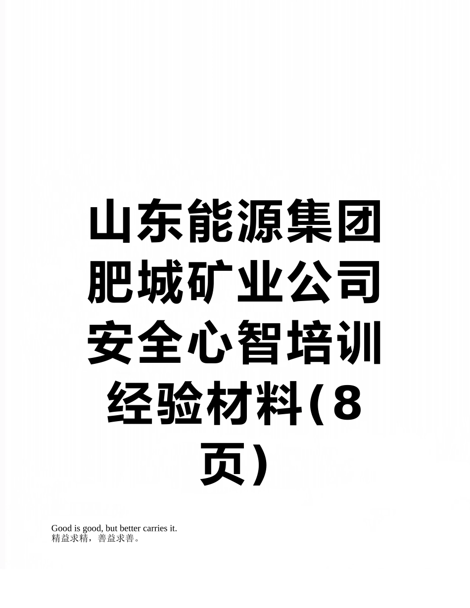 山东能源集团肥城矿业公司安全心智培训经验材料_第1页
