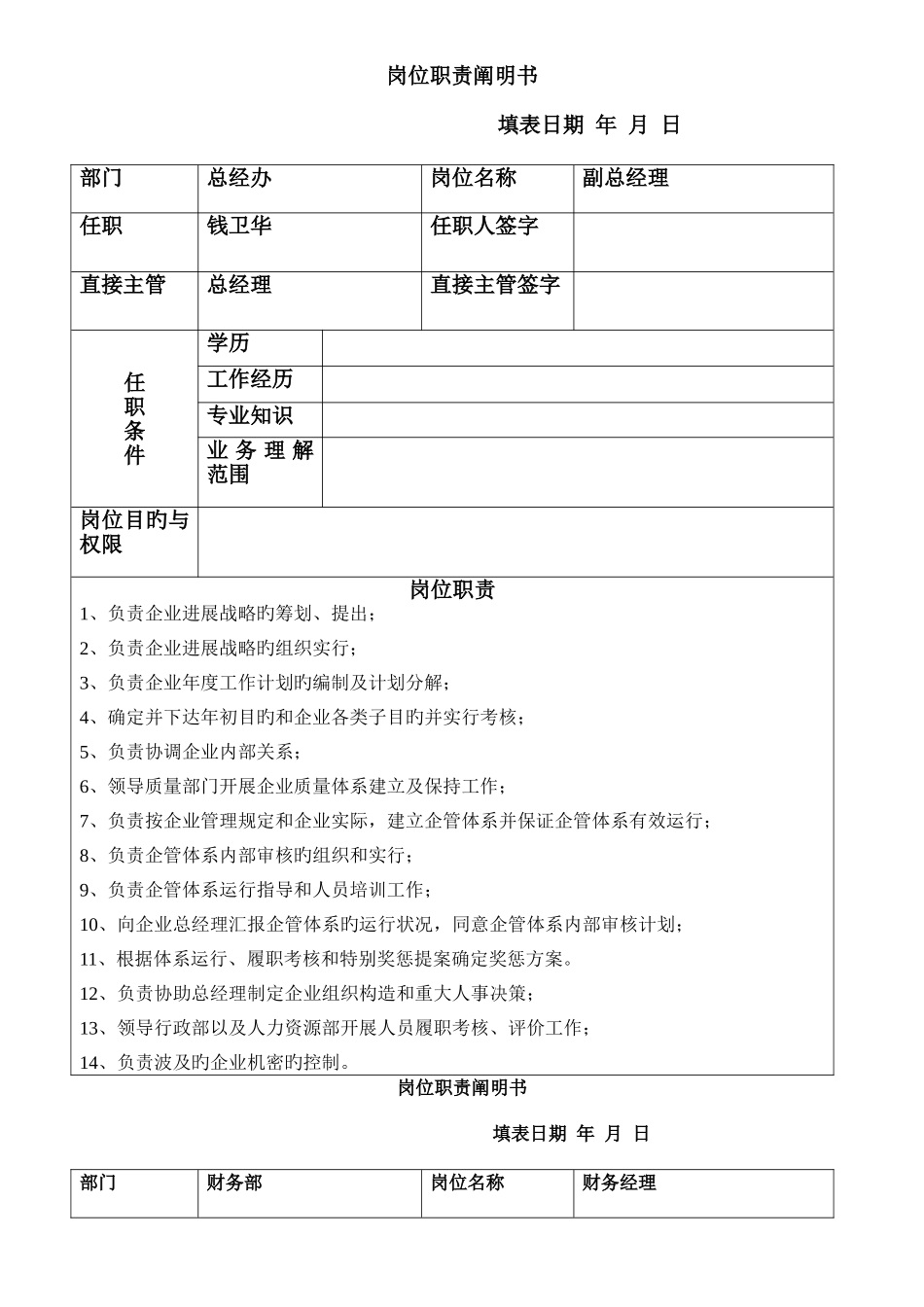 岗位职务说明书完全正式版_第1页