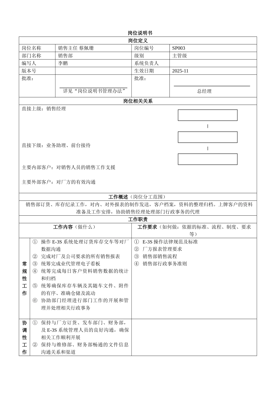 岗位说明书003销售主任_第1页