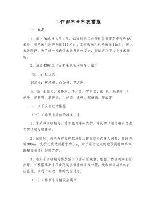 工作面末采末放措施