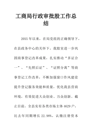 工商局行政审批股工作总结