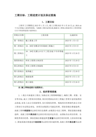工期目标、工程进度计划及保证措施