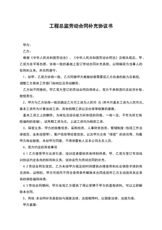 工程总监劳动合同补充协议书-