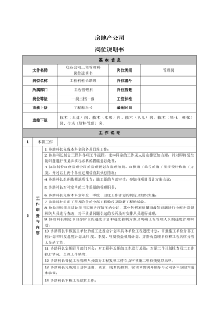 工程科科长助理岗位职责