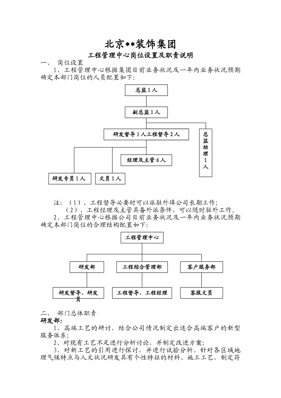工程管理中心岗位设置及岗位职责_第1页