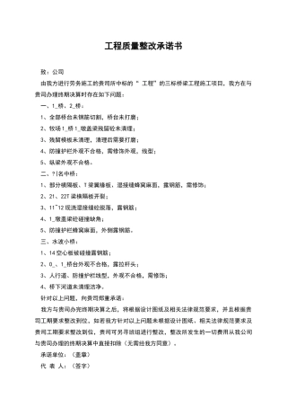 工程质量整改承诺书
