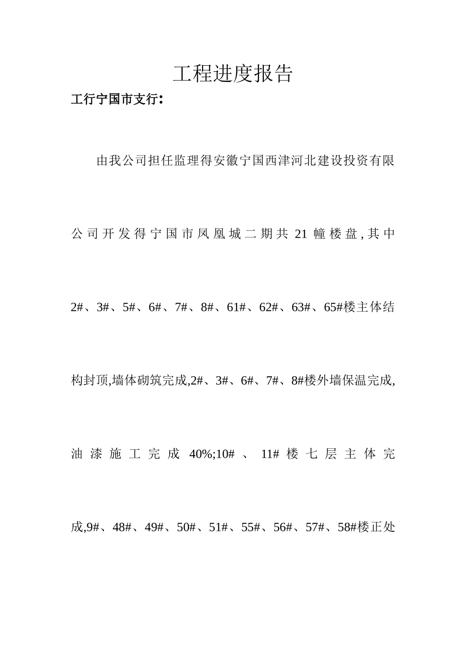 工程进度报告及监理月报_第1页