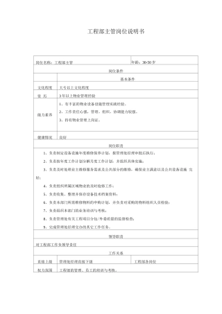 工程部主管岗位说明书