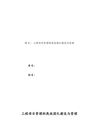工程项目管理的高效团队建设与管理