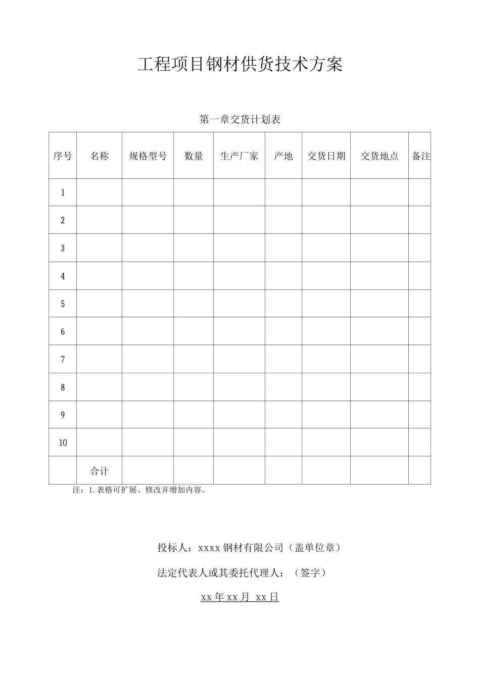 工程项目钢材供货技术方案_第1页