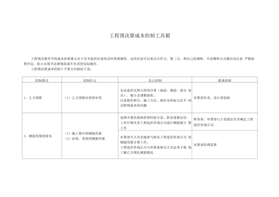 工程预决算成本控制工具箱_第1页