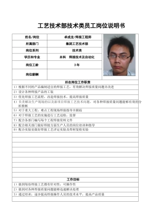 工艺技术部岗位说明书