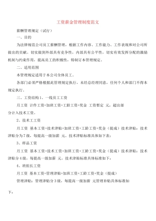 工资薪金管理制度范文
