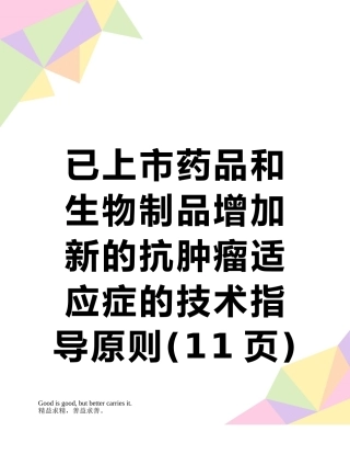 已上市药品和生物制品增加新的抗肿瘤适应症的技术指导原则