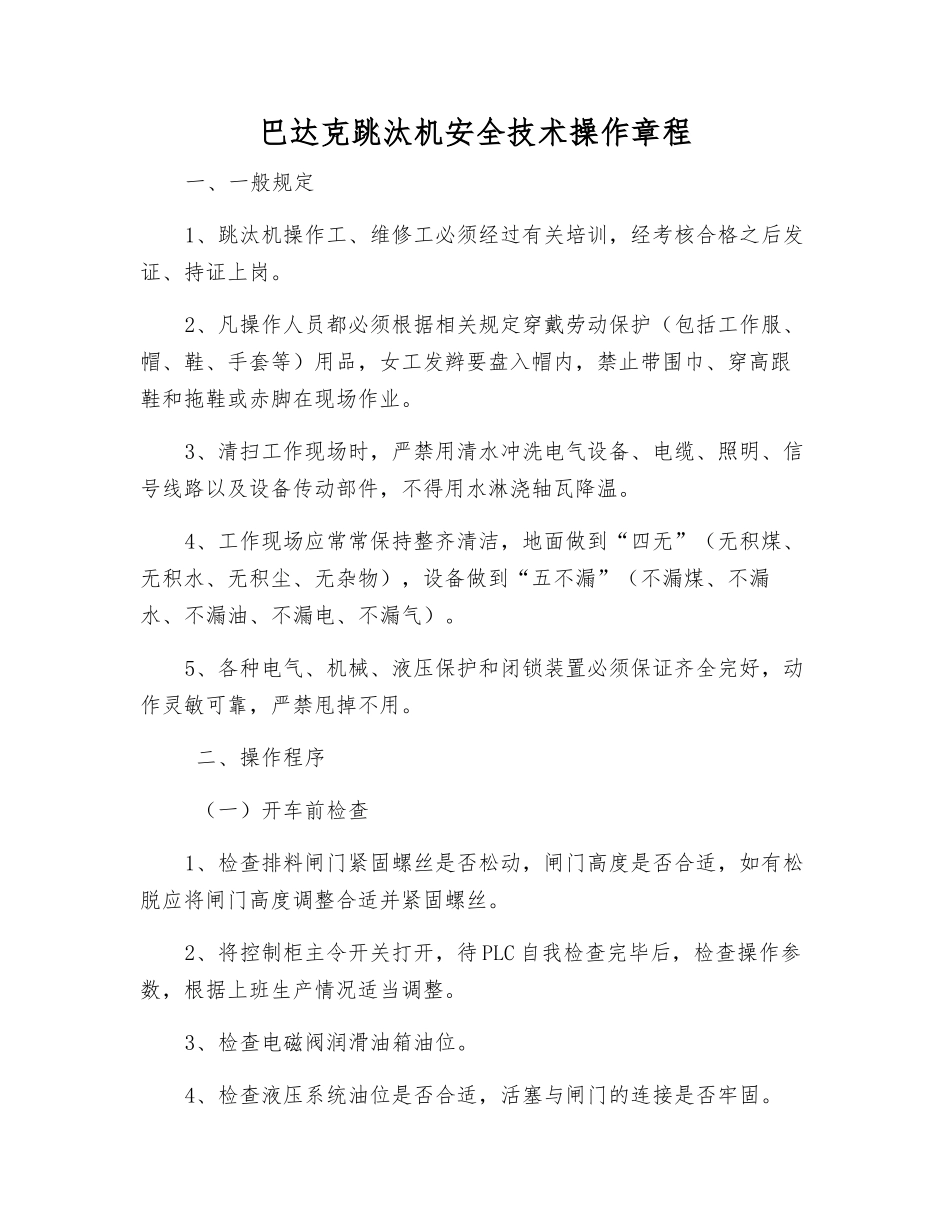 巴达克跳汰机安全技术操作规程_第1页