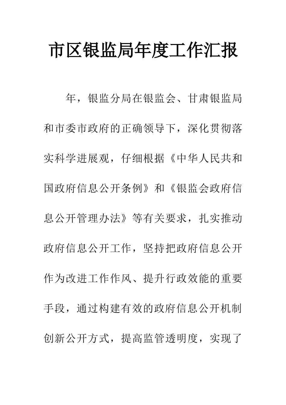 市区银监局年度工作汇报_第1页