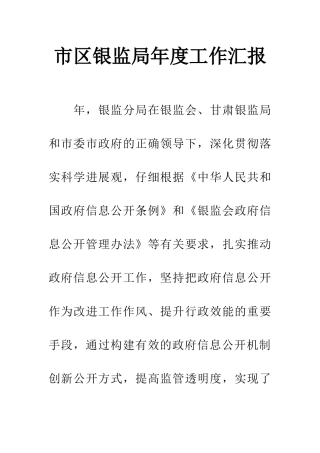 市区银监局年度工作汇报