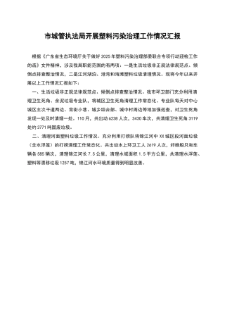 市城管执法局开展塑料污染治理工作情况汇报